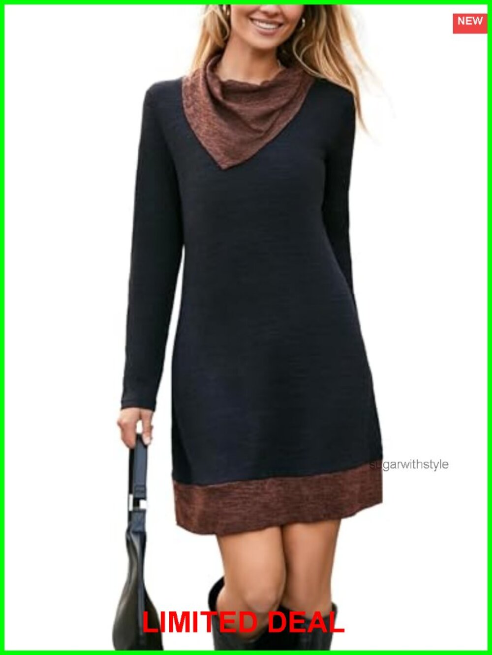 Womens Winter Tunic Top Long Sleeve Cowl Neck Sweater Dress for Leggings